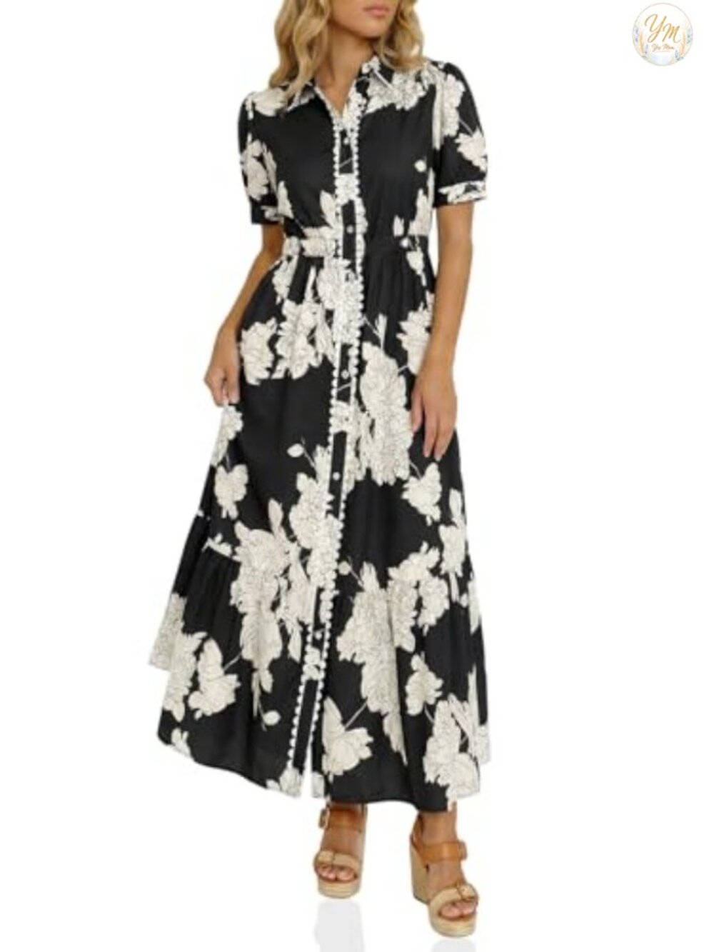 Womens Floral Maxi Shirt Dress Short Sleeve Button Boho Summer Vacation